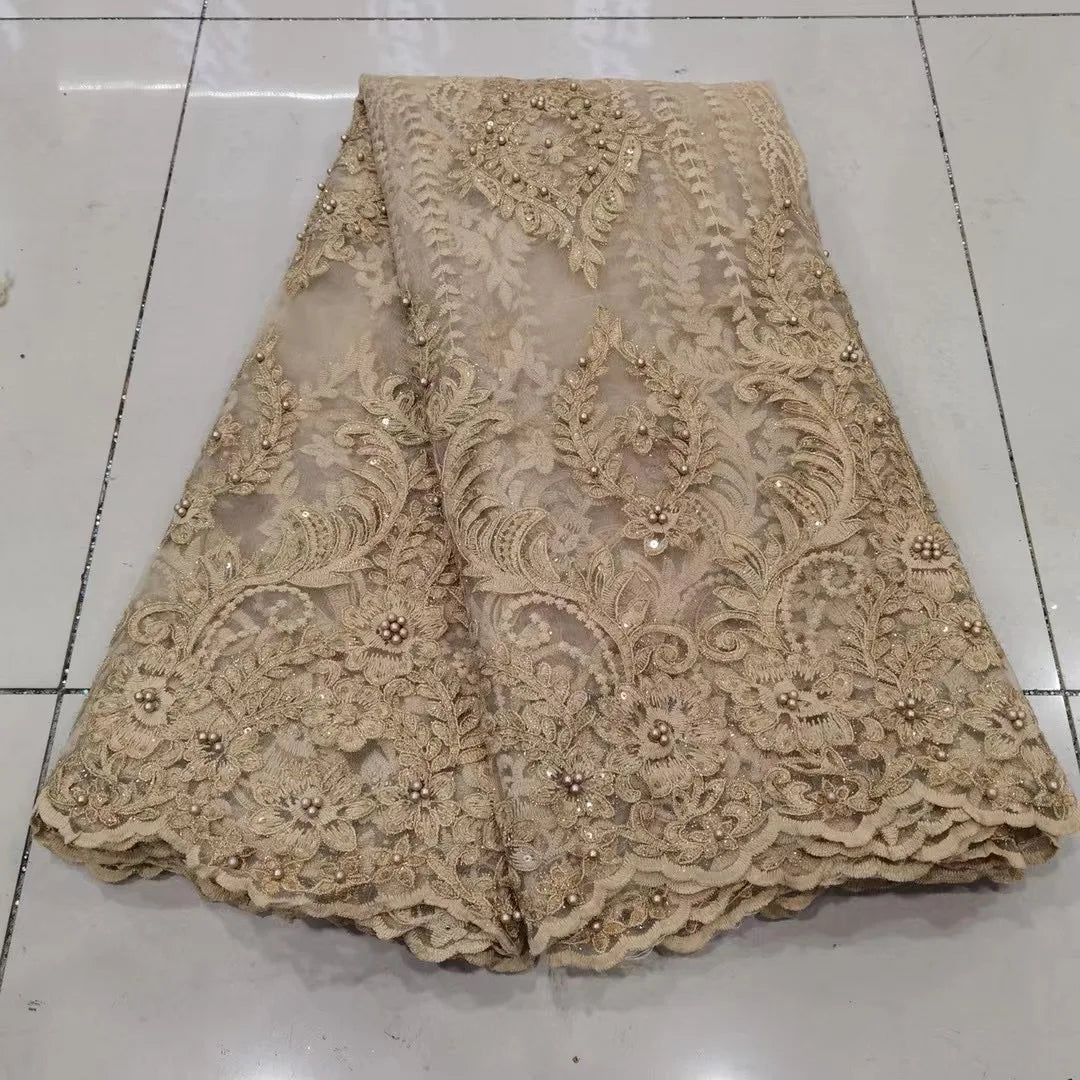 White African French Beaded Lace Fabric 2024 High Quality White Nigerian Tulle Mesh Lace Fabric For Party Wedding Dress K-D2327C