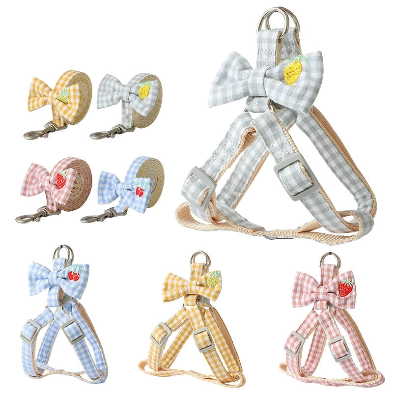 Dog Harness Leash Evening Dress Bow Collar Set Adjustable Cute  Dog Harness For Small Medium Pet Cat Collar Leash Outdoor Walkin