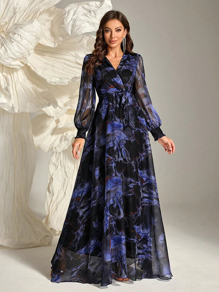 TOLEEN Women's Cross Wrap Summer Long Sleeve Dress 2024 New Spring Casual Elegant Floral Print Belted Formal Party Maxi Dresses