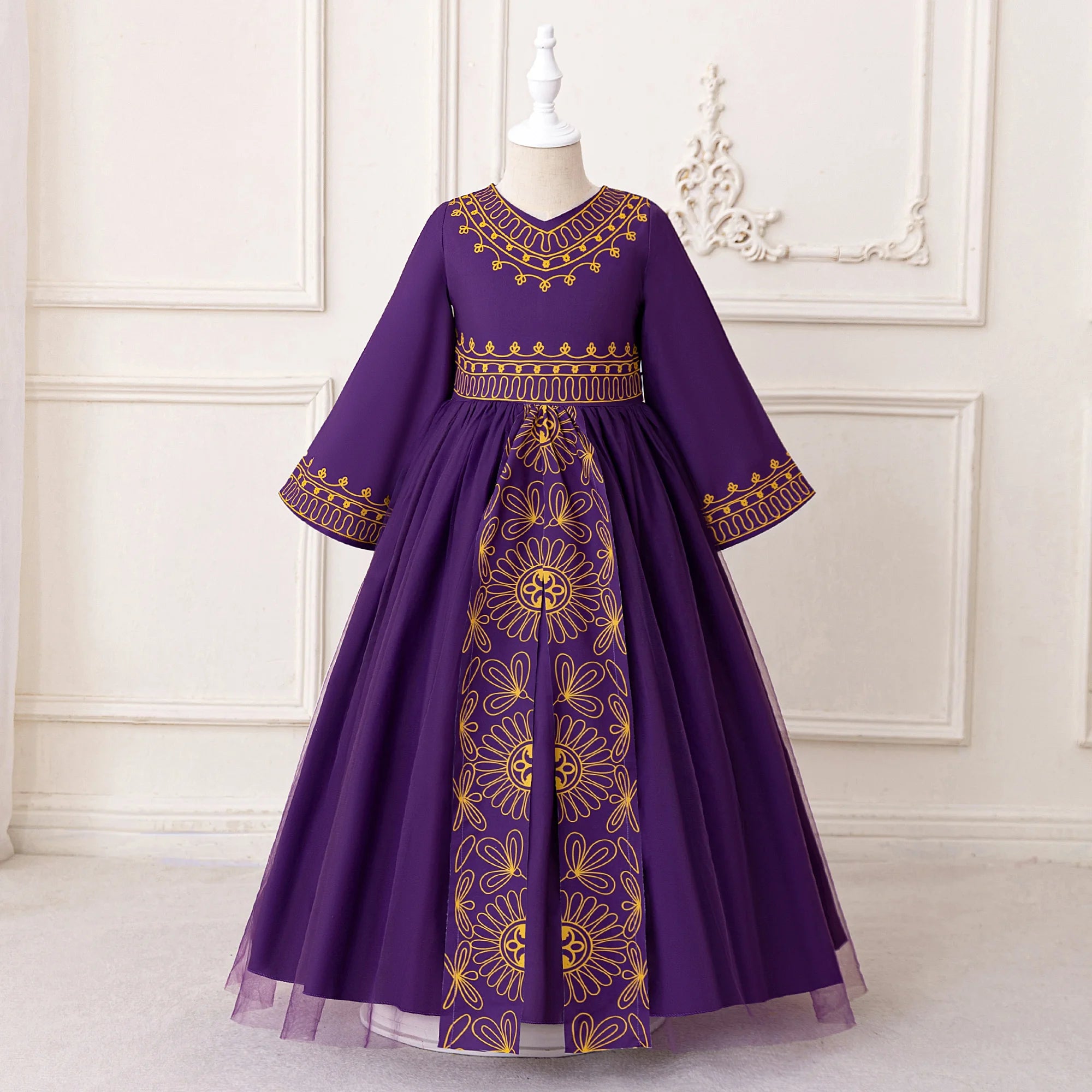 Muslim Ramadan Prayers Party Girls Dress Long Sleeve Robe Arab Dubai Casual Dresses Girl Child Eid Enfant Holiday Prom Costumes