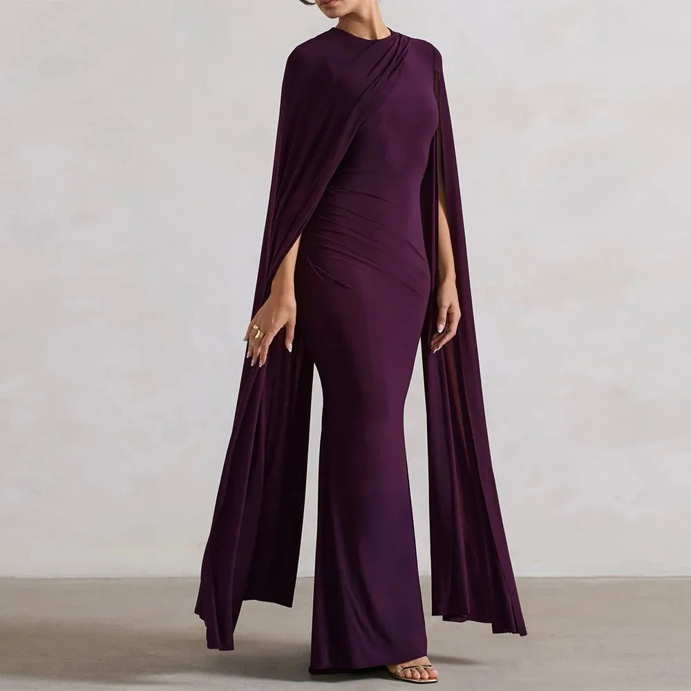 Elegant Purple Evening Dress O Neck Mermaid Women's Evening Gown Long Sleeves Trumpet Floor Length Simple Formal Dresses 2025