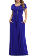 VIISHOW Womens Short Sleeve Loose Plain Maxi Dresses Casual Long Dresses with Pockets (Royal Blue Large)