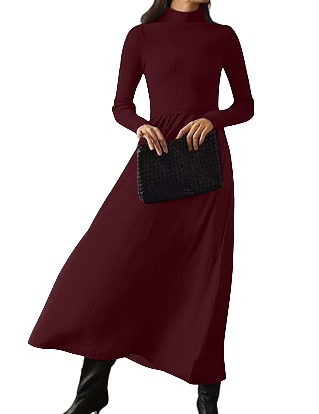 Lauweion Womens Turtleneck Sweater Maxi Dress Long Sleeve Slim Fit Ribbed Knit Pullover Jumper Top Fall Flowy Long Dresses Brown