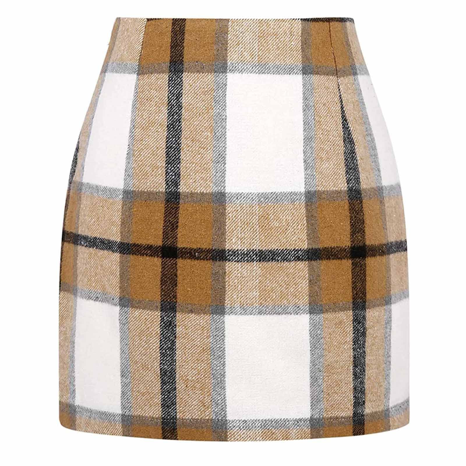 Astreeas Winter Skirts for Women Skirts for Women Plaid Skirts for Women High Waist Wool Mini Pencil Skirt Casual Bodycon Flannel Skirts 2024 Fall Winter A Line Skirt
