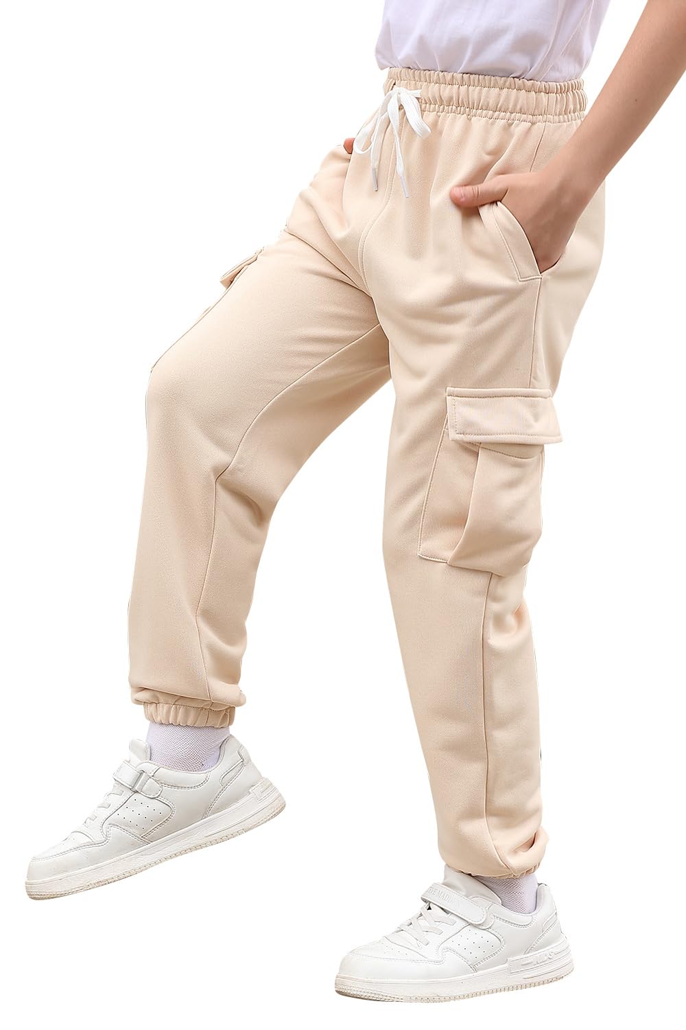 Size 13-14 Cargo Pants for Big Boys with Pocket Khakis Boys Joggers Cargo Pants 13 14 Years Old Khakis Outdoor Pull On Boys Beige Sweatpants Stretch Elastic Waist Casual Boy Clothes for Juniors